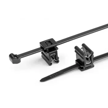 HellermannTyton T50ROSEC4A-PA66W-BK fascette con clip di fissaggio ad albero, 200mm x 4,6mm, nero, confezione da 100