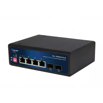 ALLNET ALL-SGI8104v3 switch industrial unmanaged Layer 2, 6 porte GbE, 4x GbE RJ45, 2x SFP, senza ventola, IP40