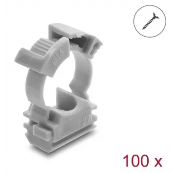 Supporto portacavi Delock con clip di chiusura, avvitabile per guaina portacavi 16 mm, 100 pezzi, grigio