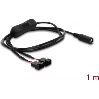 Cavo di alimentazione ventola Delock connettore femmina DC 5,5 x 2,1 mm su 2 x 4 pin connettore ventola (2 pin collegati) con interruttore 1 m