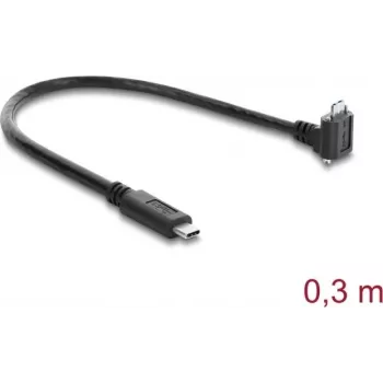 Delock Cavo USB 5 Gbps USB Type-C connettore maschio dritto su USB Micro-B connettore maschio angolato 90° verso l'alto con distanza viti 18 mm, 0,3 m, nero