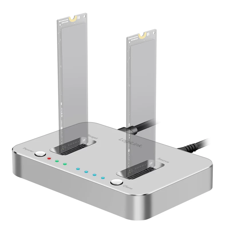 LogiLink docking station USB 3.2 Gen2, 2 vani, per SSD M.2 NVMe, funzione di clonazione
