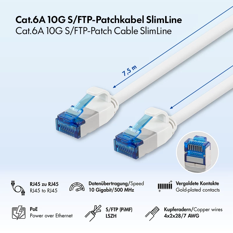 LogiLink cavo patch SlimLine Cat.6A S/FTP LSZH, bianco, 7,5 m