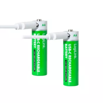 LogiLink LR6RCB2 batterie ricaricabili AA USB-C agli ioni di litio, confezione da 2, 1,5 V tensione di uscita costante, 2600 mWh