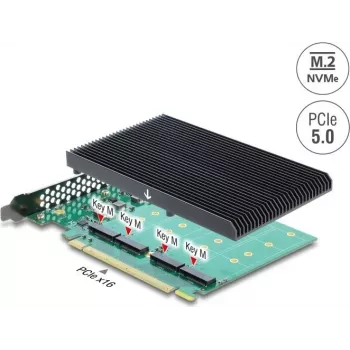 Delock scheda PCI Express 5.0 x16 su 4 x NVMe M.2 Key M interne con dissipatore - biforcazione