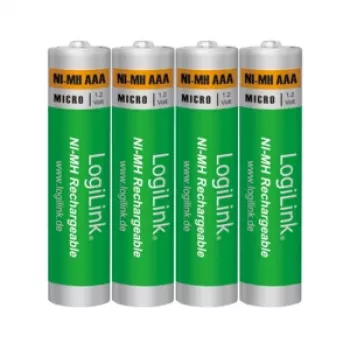 LogiLink LR03RB4 batterie ricaricabili NiMH AAA, blister da 4, 800 mAh, 1,2 V, precaricate, bassa autoscarica
