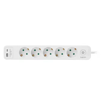 Ciabatta LogiLink LPS280U, 5 prese AC, 2 porte USB (USB-A e USB-C), 17W, bianco