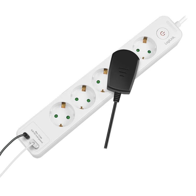 Ciabatta LogiLink LPS280U, 5 prese AC, 2 porte USB (USB-A e USB-C), 17W, bianco
