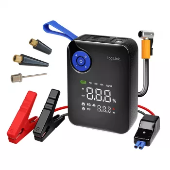 Powerbank avviamento auto 4-in-1 LogiLink PA0358 con compressore aria, 7200 mAh, 200A corrente di spunto, torcia LED