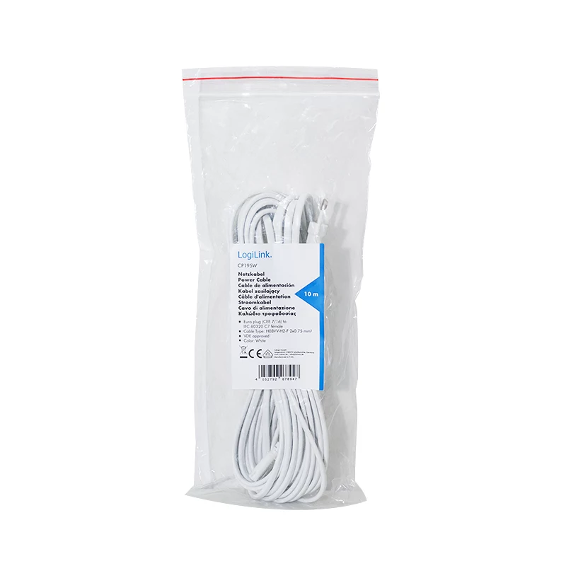 Cavo di alimentazione LogiLink CP195W CEE 7/16 su IEC C7 bianco 10 m