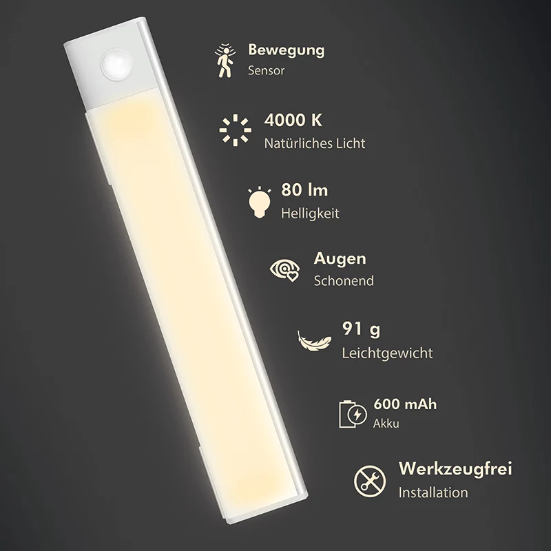 LogiLink luce LED sottopensile, ultrasottile, sensore PIR, 200mm, 80lm