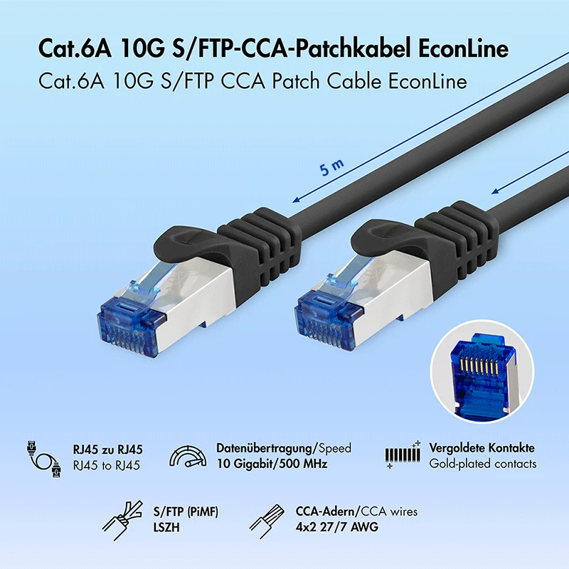 Cavo patch Cat.6A S/FTP LogiLink, CCA, LSZH, nero, 5m, EconLine