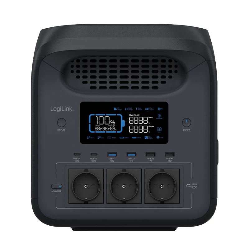 LogiLink PPS1800 power station portatile, 1800 W, LiFePO4, compatibile Tuya