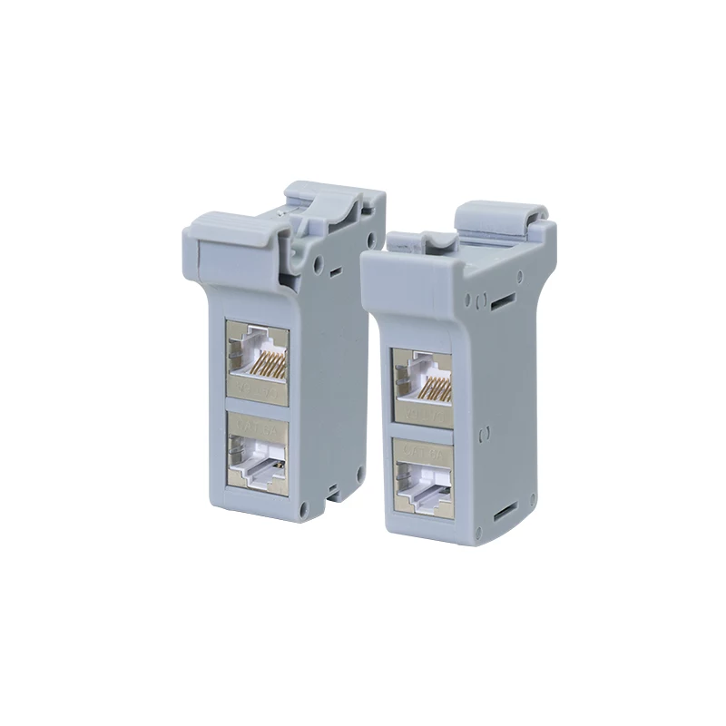Adattatore di montaggio su guida DIN LogiLink con 2 giunti inline Cat.6A schermati, 10G, PoE++ (MP0079)
