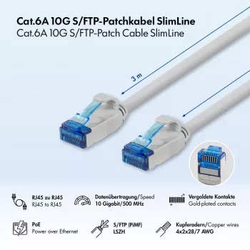 Cavo patch Cat.6A Slim S/FTP LSZH LogiLink, grigio, 3 m, SlimLine