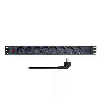 LogiLink PDU8C06 PDU 19 inch 1U 8 prese Schuko con protezione da sovratensione, 2x USB-C, protezione da sovraccarico, cavo 2 m, nero/argento