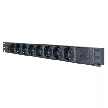 LogiLink PDU8C06 PDU 19 inch 1U 8 prese Schuko con protezione da sovratensione, 2x USB-C, protezione da sovraccarico, cavo 2 m, nero/argento