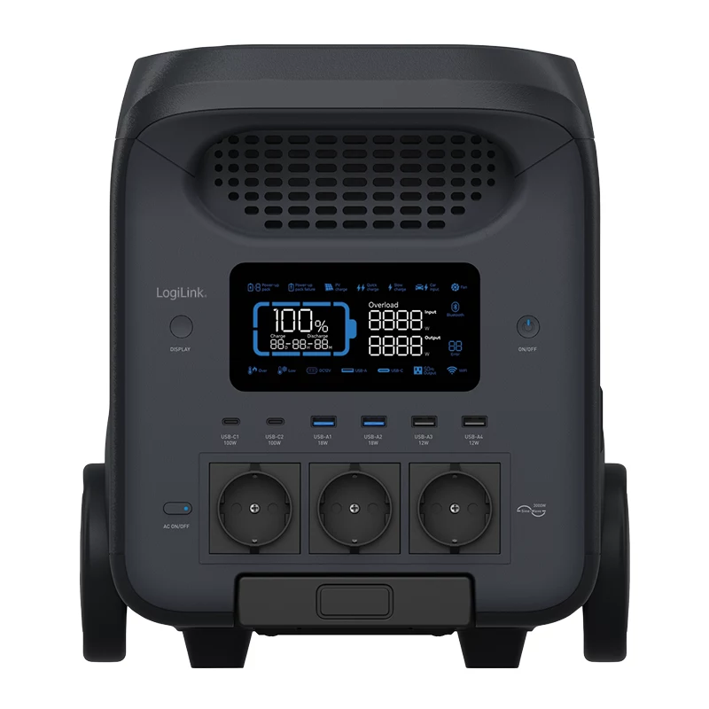 LOGILINK stazione di alimentazione portatile PPS3000, 3000W LiFePO4, 2560Wh, Tuya Smart, UPS