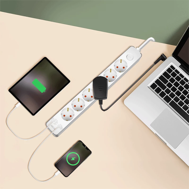 LogiLink ciabatta con 6 prese di sicurezza, USB-A e USB-C PD 20W, interruttore a bilanciere, 1,5 m, bianco