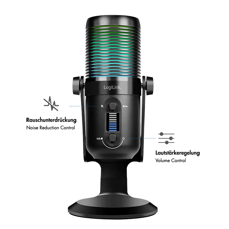 LogiLink microfono a condensatore USB con luce RGB, cardioide, 20 Hz - 20 kHz, nero (HS0059)