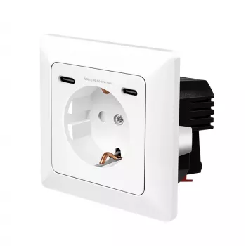LogiLink Presa a muro con 1 presa Schuko e caricabatterie USB-C a 2 porte, 25W PD, bianco