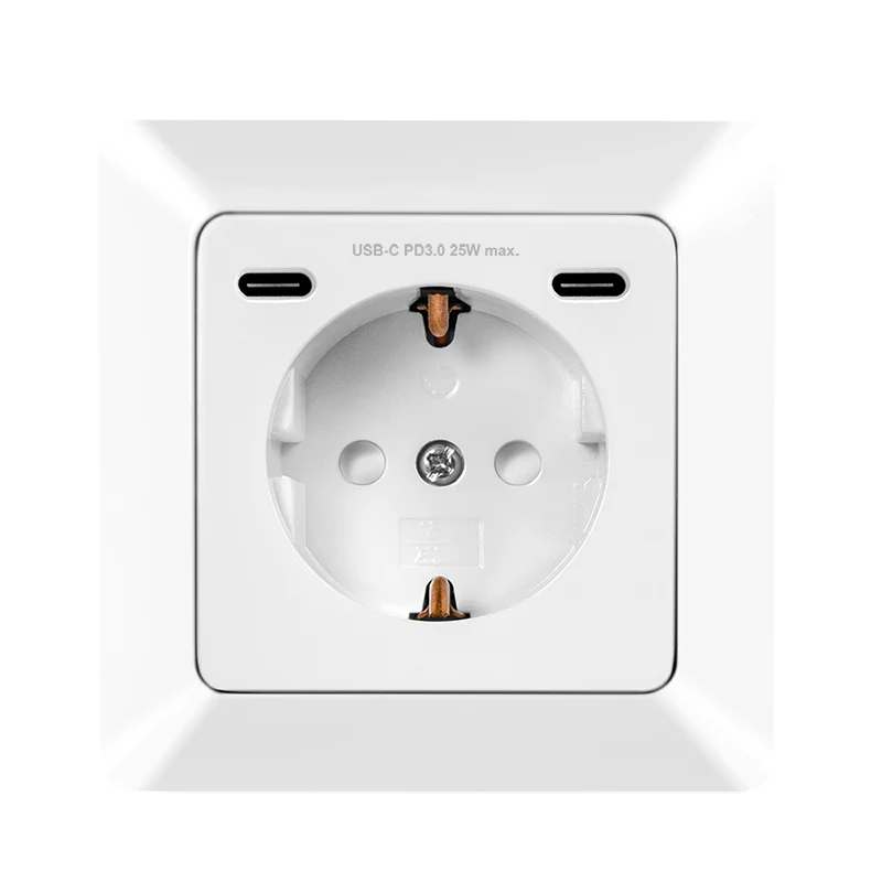 LogiLink Presa a muro con 1 presa Schuko e caricabatterie USB-C a 2 porte, 25W PD, bianco