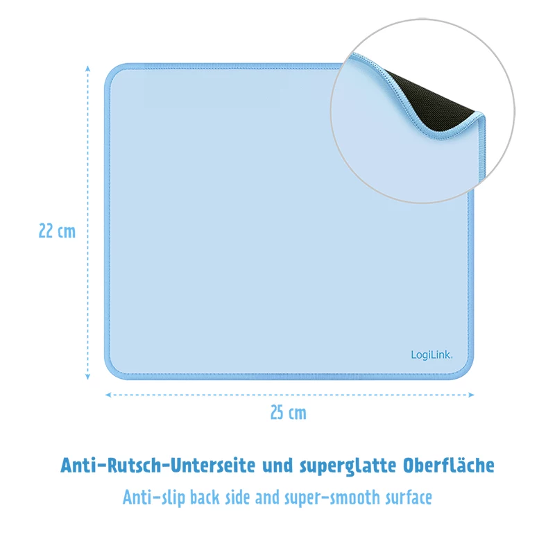 LogiLink tappetino mouse 220 x 250 mm blu - superficie in tessuto, base in gomma antiscivolo