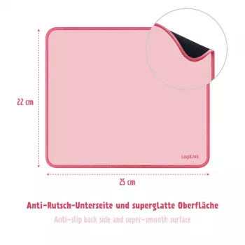 LogiLink tappetino mouse 220 x 250 mm rosa - superficie in tessuto, base in gomma antiscivolo