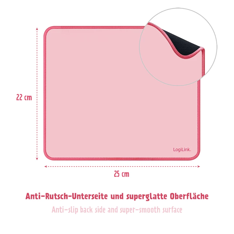 LogiLink tappetino mouse 220 x 250 mm rosa - superficie in tessuto, base in gomma antiscivolo