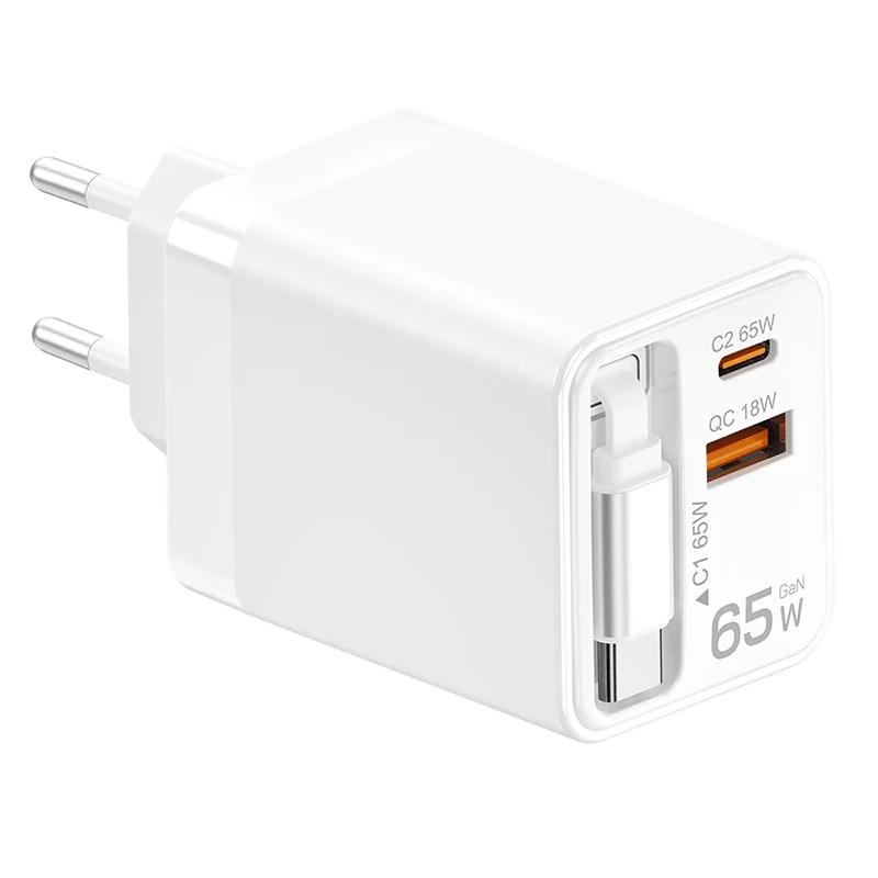 LogiLink caricabatterie USB-A/C 65 W GaN 3 porte bianco con cavo USB-C