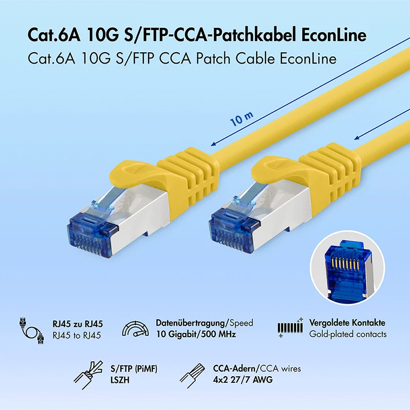 LogiLink Cat.6A S/FTP LSZH cavo patch, CCA, giallo, 10 m, EconLine