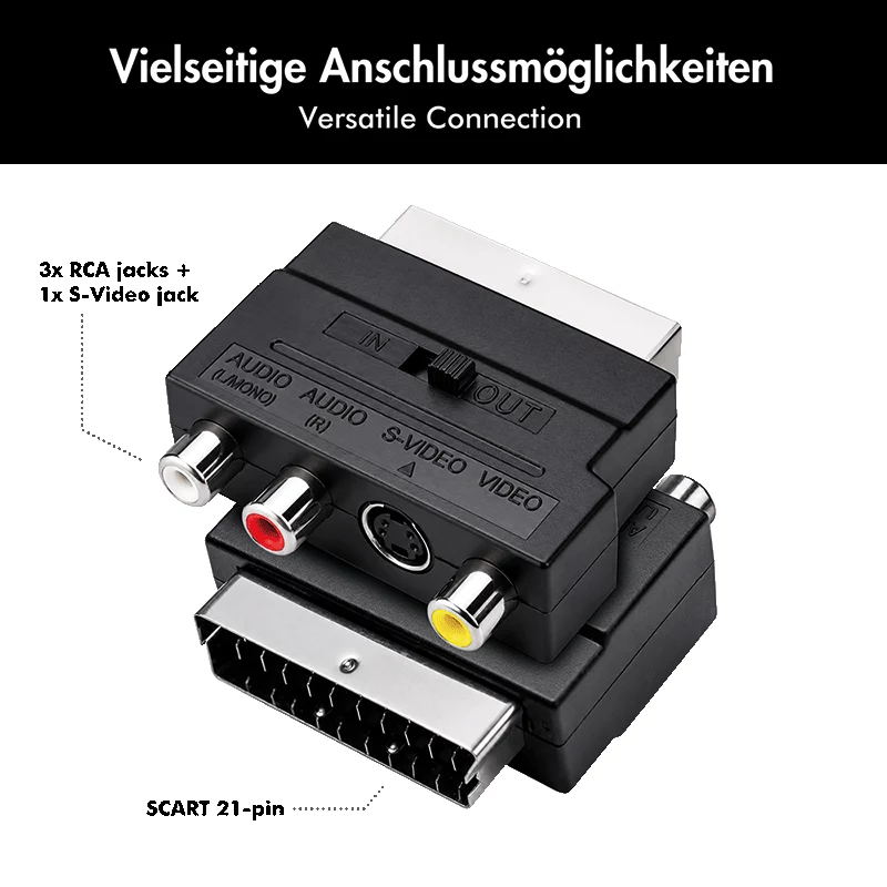 LogiLink adattatore SCART su RCA/S-Video con interruttore, nero