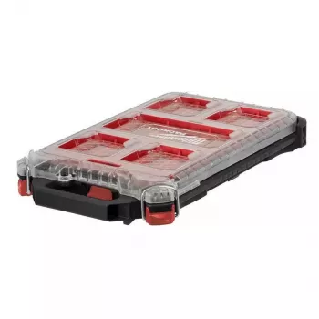 Milwaukee PACKOUT organizer slim medio 8277387 - IP65 impermeabile e antipolvere, 10 contenitori estraibili, coperchio in policarbonato trasparente, chiusure rinforzate in metallo, rosso/nero