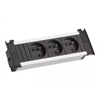Bachmann Kapsa S ciabatta multipresa da incasso per scrivania - 3 prese tipo E, cavo 0,2 m, nero/argento