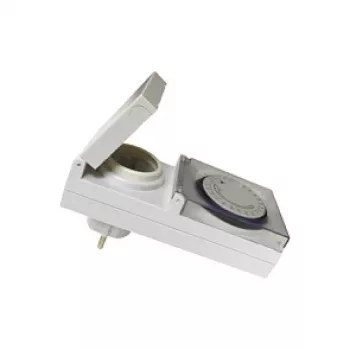 LogiLink ET0006 timer meccanico per esterni, IP44, 3680 W, 16 A, programma giornaliero, 96 segmenti, intervalli di 15 minuti, Schuko, nero/grigio