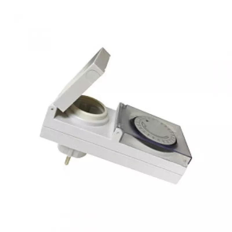 LogiLink ET0006 timer meccanico per esterni, IP44, 3680 W, 16 A, programma giornaliero, 96 segmenti, intervalli di 15 minuti, Schuko, nero/grigio