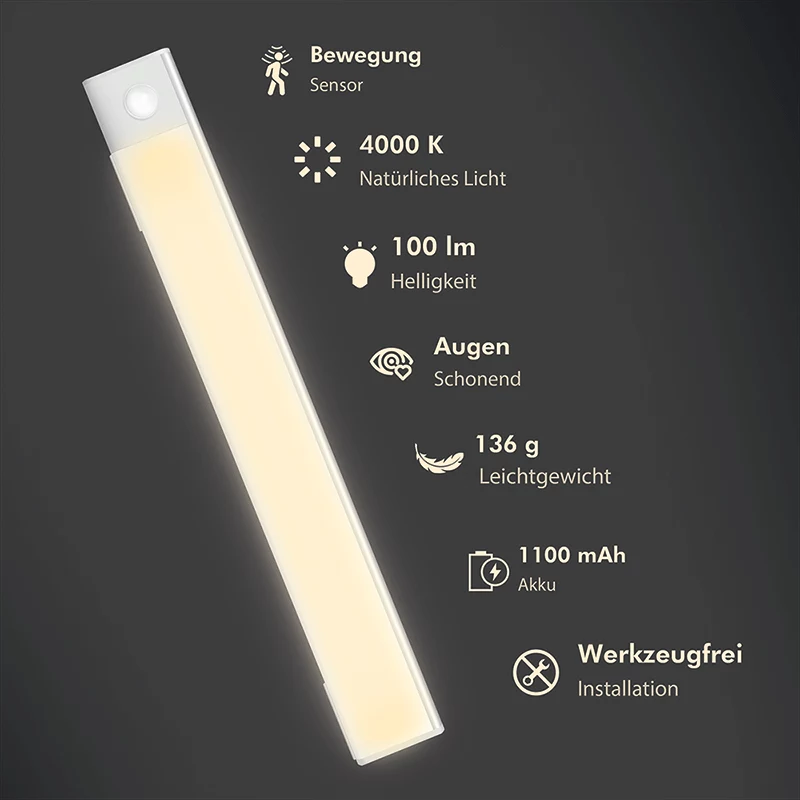 LogiLink luce LED sottopensile, ultrasottile, sensore PIR, 300mm, 100lm