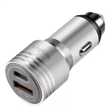 LogiLink caricabatterie da auto USB, 2 porte, ricarica rapida 20W, argento