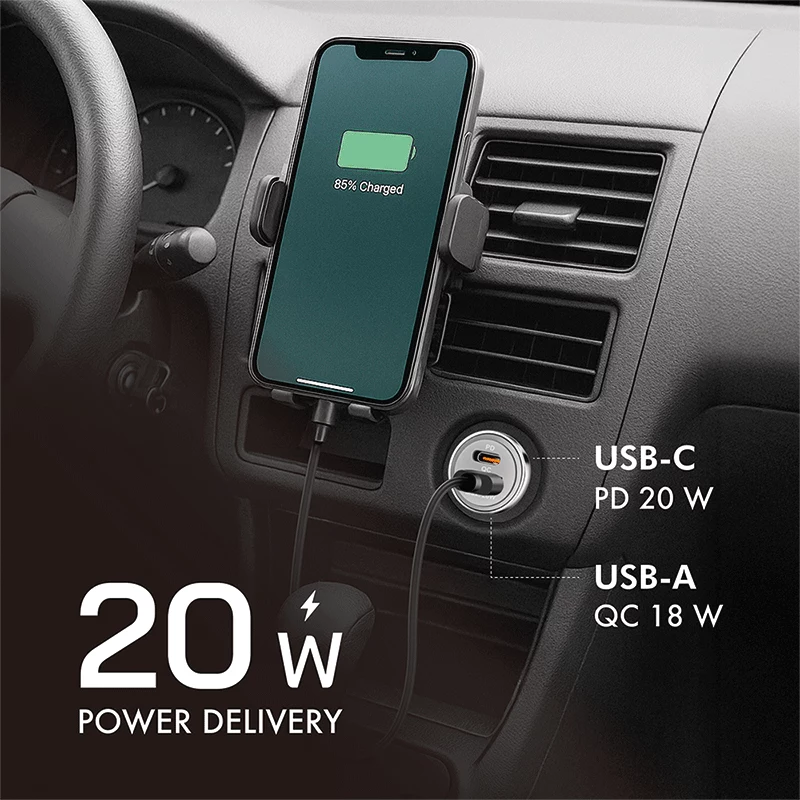 LogiLink caricabatterie da auto USB, 2 porte, ricarica rapida 20W, argento
