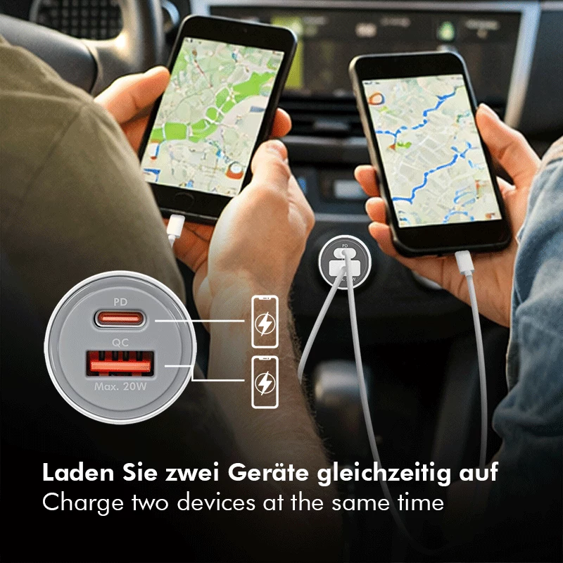 LogiLink caricabatterie da auto USB, 2 porte, ricarica rapida 20W, argento