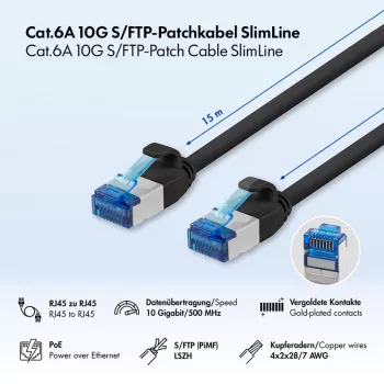 LogiLink cavo patch Cat.6A Slim S/FTP LSZH, nero, 15 m, SlimLine