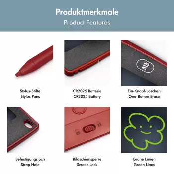 LogiLink Tavoletta LCD per scrittura 8,5 pollici, rossa, con 2 magneti