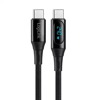 LogiLink cavo USB 2.0 Type-C con indicatore di potenza, C/M a C/M, 480 Mbps, 240W PD 3.1, nylon intrecciato, nero, 1 m