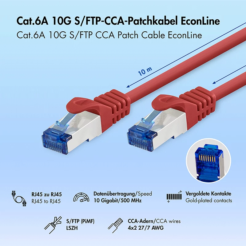 LogiLink cavo patch Cat.6A CCA S/FTP LSZH, rosso, 10 m, EconLine