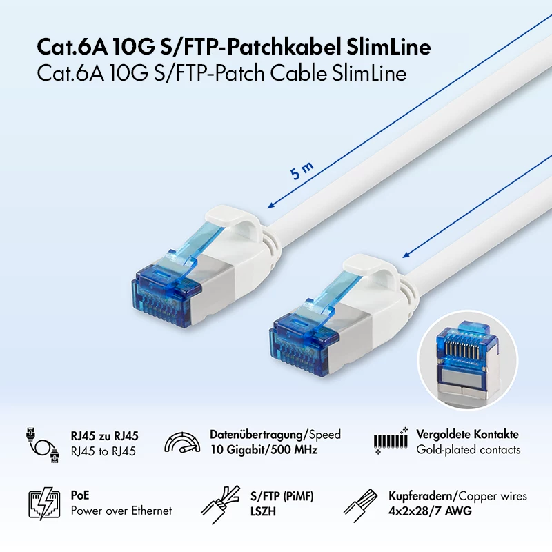 LogiLink cavo patch Cat.6A Slim S/FTP LSZH, bianco, 5 m, SlimLine