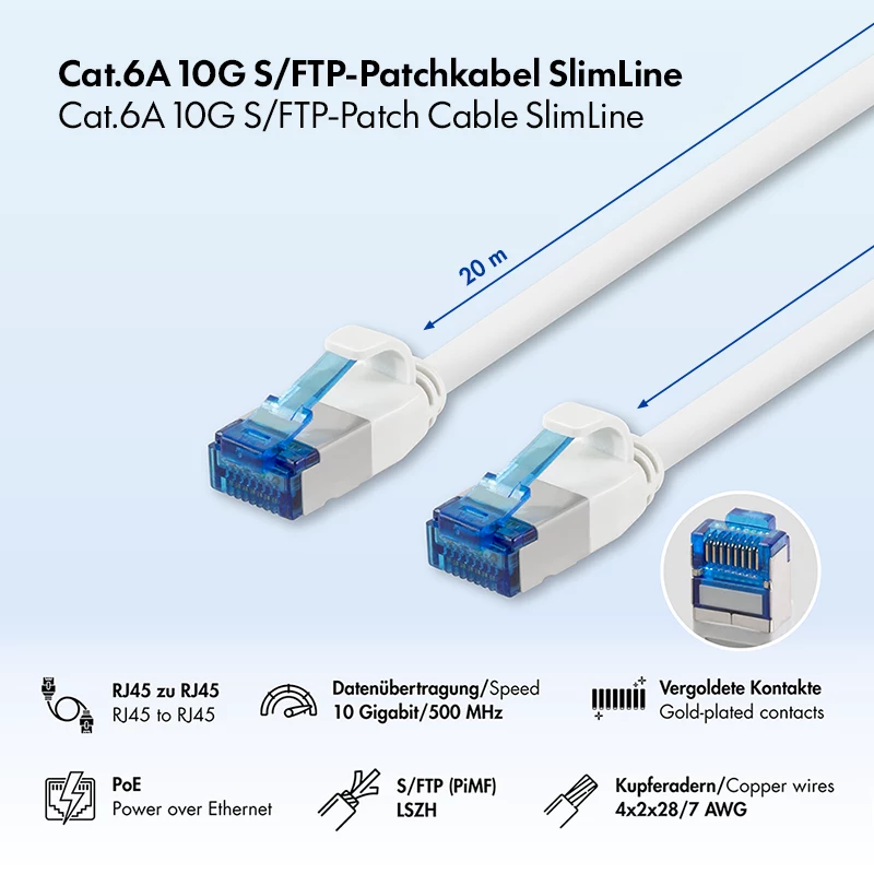LogiLink cavo patch Cat.6A Slim S/FTP LSZH, bianco, 20 m