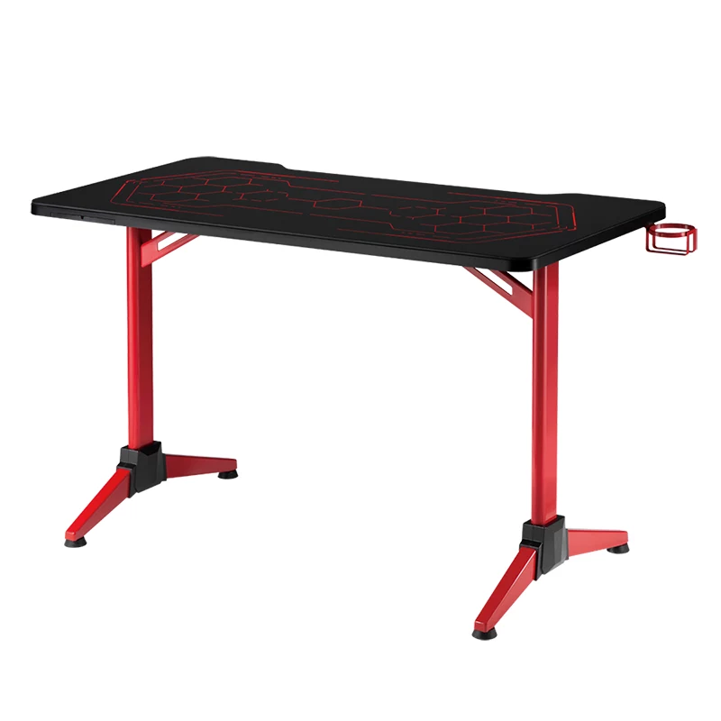 LogiLink Scrivania gaming, 120x60 cm, piano in vetro temperato con illuminazione RGB, cornice rossa