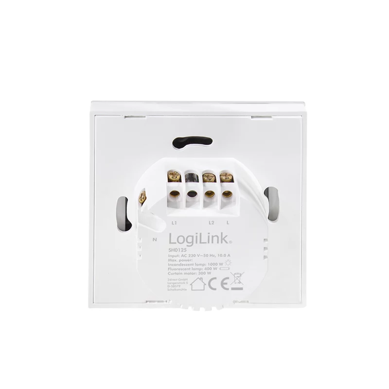 LogiLink Interruttore luce smart WiFi EU, 2 vie, compatibile Tuya, bianco