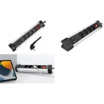 LogiLink LPS278U ciabatta da scrivania, 4 prese AC, USB-A QC 3.0 e USB-C PD 3.0, cavo 1,5 m, nero/argento