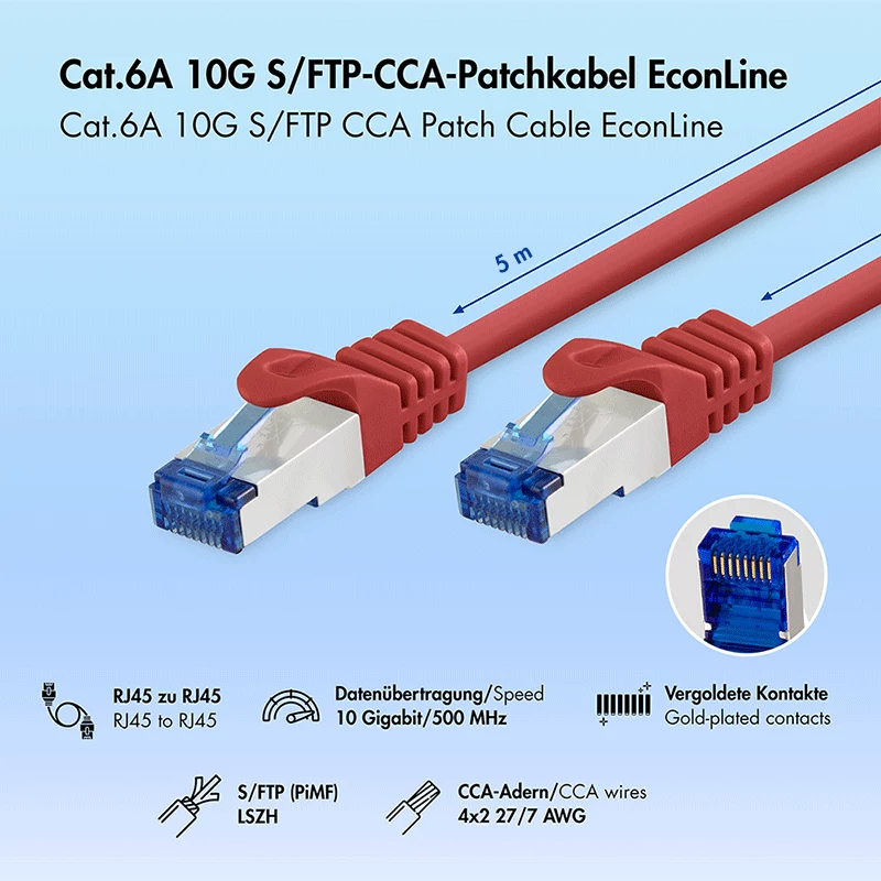 LogiLink cavo patch Cat.6A S/FTP LSZH, 5 m, rosso, EconLine